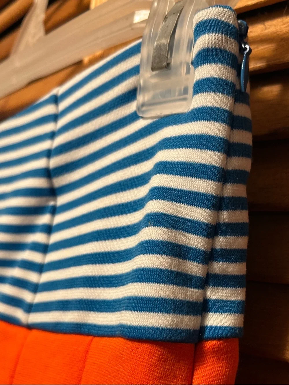 Christine & Taylor Striped Waist Orange Pleated Knit Skirt